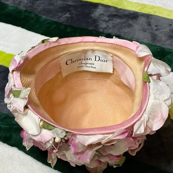 Vintage 1950’s Christian Dior Pink Floral Hat - Picture 8 of 14